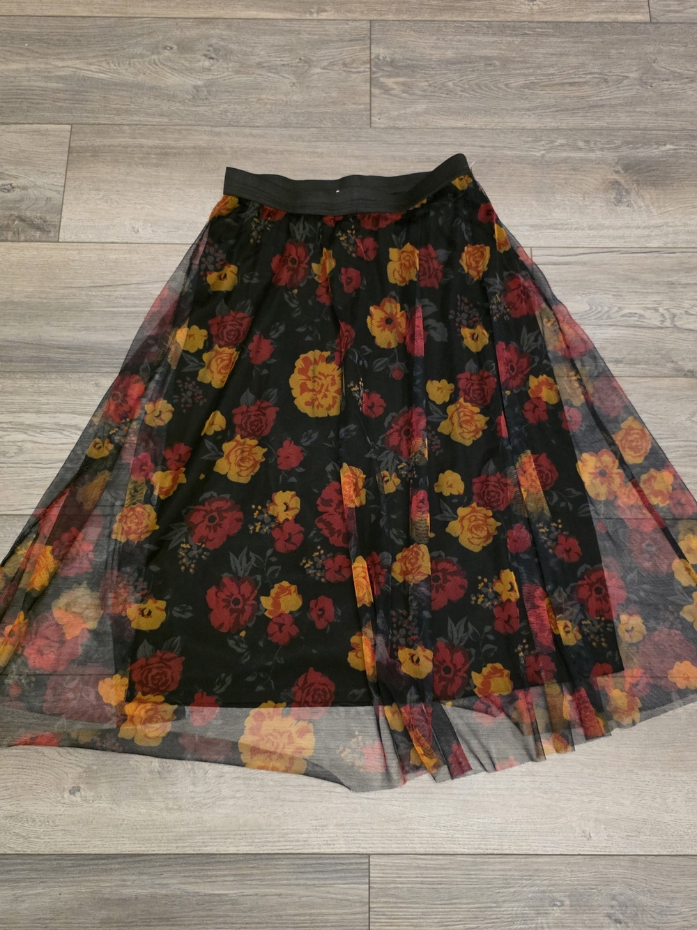 Skirt Love & Joy Black Floral Mesh Midi Skirt - Size Medium
